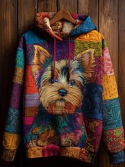 Vintage Patchwork Dog Print Art Casual Hoodie
