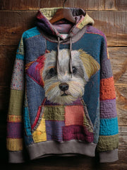 Vintage Patchwork Dog Print Art Casual Hoodie