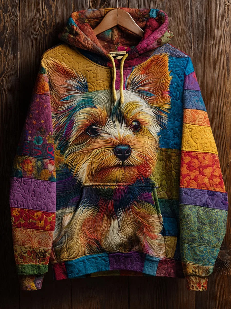 Vintage Patchwork Dog Print Art Casual Hoodie