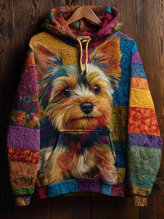 Vintage Patchwork Dog Print Art Casual Hoodie