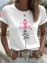 Women's Breast Cancer Awareness Pink Ribbon Faith Short Sleeve  T-shirt