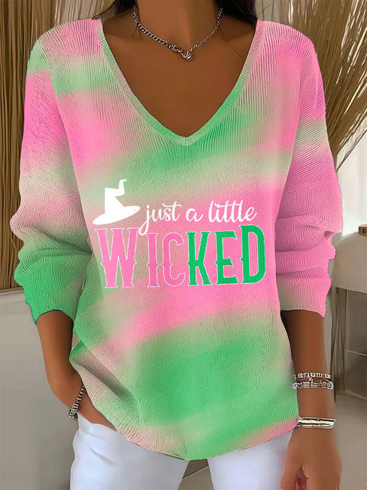 Women's "Just a little wicked" printed V-neck top