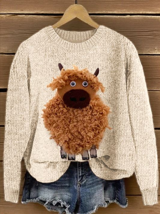 Women's Cute Highland Cow Pattern Knit Sweater