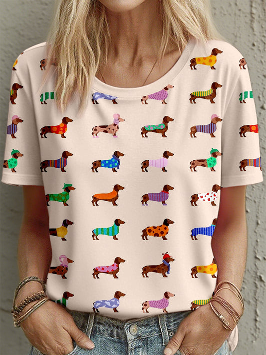 Women's Funny Dachshund Art Print T-Shirt