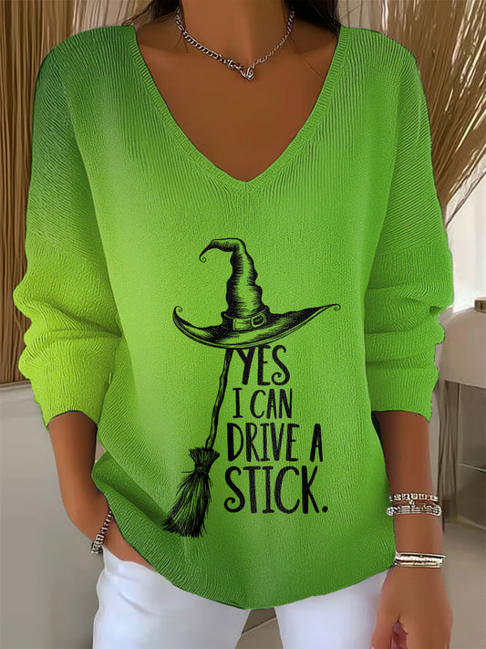 Women's Witch "Yes, I Can Drive A Stick" printed top