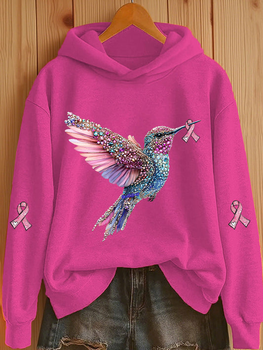 Women's Pink Ribbon Print Casual Hoodie
