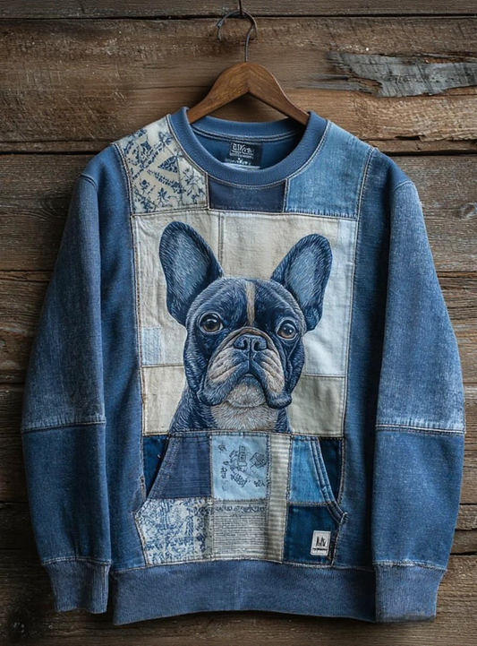 Women's Denim Dog Print Casual Sweatshirt