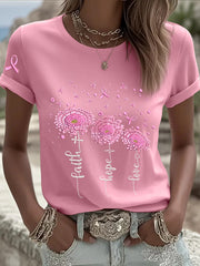 Women's Breast Cancer Awareness Sunflower Pink Ribbon Short Sleeve T-shirt