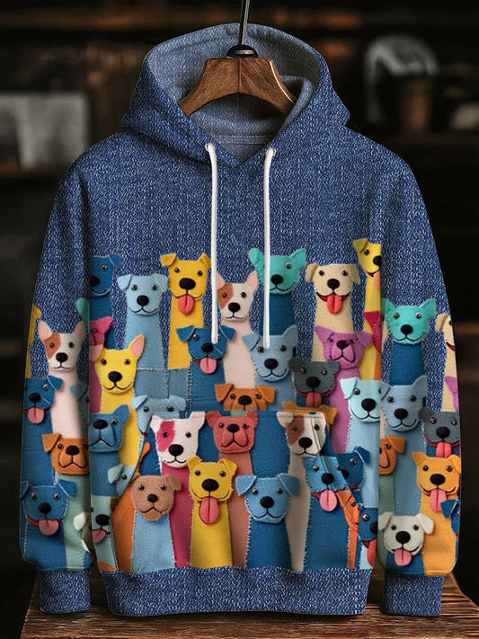 Men's Colorful Dogs Oversized Drop-Shoulder Hoodie with Pockets