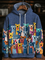 Men's Colorful Dogs Oversized Drop-Shoulder Hoodie with Pockets