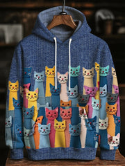 Men's Colorful Cats Oversized Drop-Shoulder Hoodie with Pockets