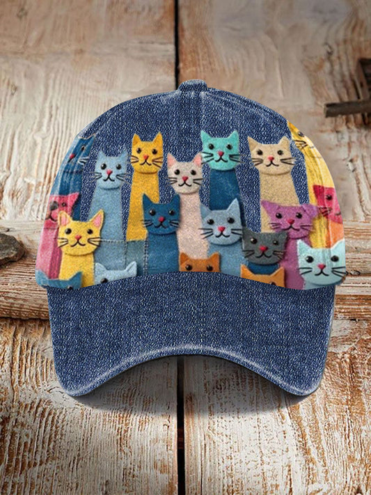 Unisex Colorful Cats Design Print Cap