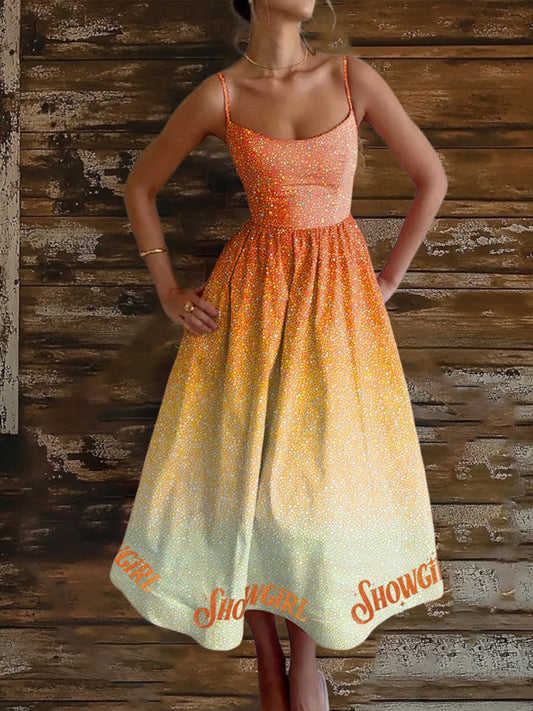 Women's Showgirl Design Music Fan Sleeveless Dress