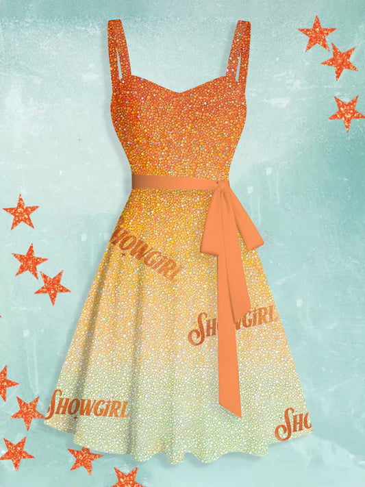 Women's Showgirl Design Music Fan halter neck dress
