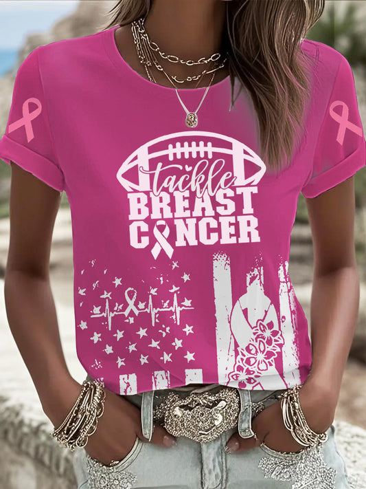 Women's Tackle Breast Cancer Printed T-shirt