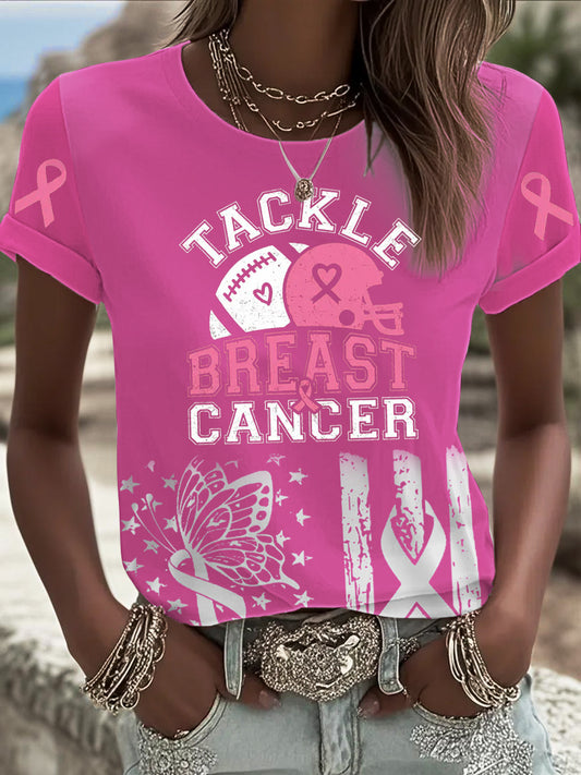 Women's Tackle Breast Cancer Printed T-shirt