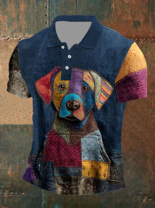 Men's Vintage Patchwork Dog Print Shirt
