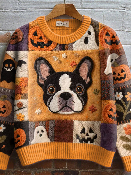 Women's French Bulldog Felt Art Cozy Knit Sweater
