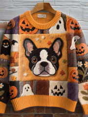 Women's French Bulldog Felt Art Cozy Knit Sweater