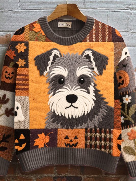 Women's Fall Inspired Schnauzer Felt Art Cozy Knit Sweater