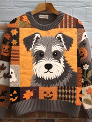 Women's Fall Inspired Schnauzer Felt Art Cozy Knit Sweater