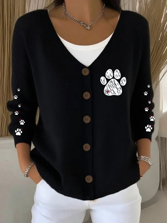 Women'S Dog Paw With Heart  Knitted Cardigan