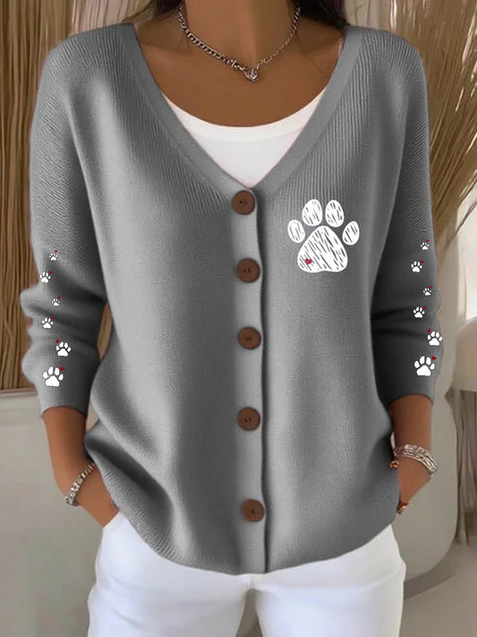Women'S Dog Paw With Heart  Knitted Cardigan