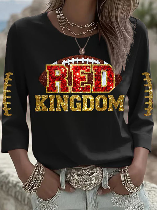 Women's Red Kingdom Football Print Long-sleeved T-Shirt