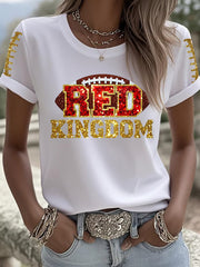 Women's Red Kingdom Football Print Crew Neck T-Shirt