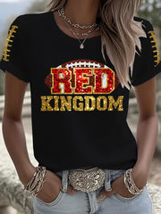 Women's Red Kingdom Football Print Crew Neck T-Shirt