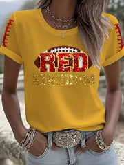 Women's Red Kingdom Football Print Crew Neck T-Shirt