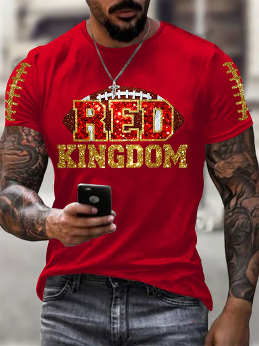 Men's Red Kingdom Football Printed T-shirt