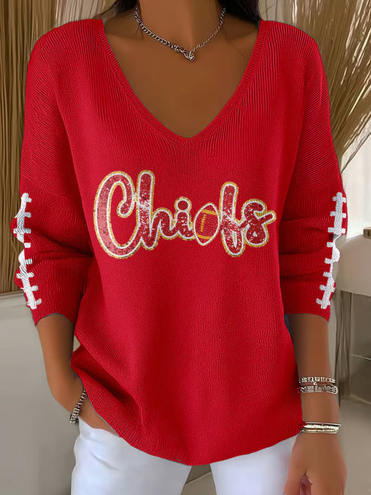 Women's Football Fans Lovers Gameday Casual V-Neck Top