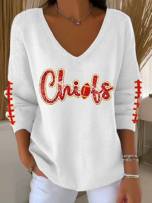 Women's Football Fans Lovers Gameday Casual V-Neck Top
