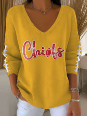 Women's Football Fans Lovers Gameday Casual V-Neck Top