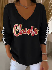 Women's Football Fans Lovers Gameday Casual V-Neck Top