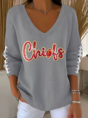 Women's Football Fans Lovers Gameday Casual V-Neck Top