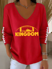 Women's Football Fans Lovers Gameday Casual  V-Neck Ribbed Top