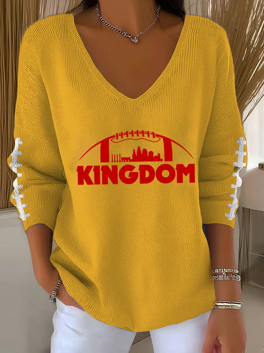 Women's Football Fans Lovers Gameday Casual  V-Neck Ribbed Top