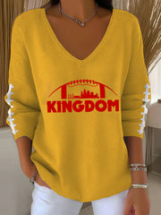 Women's Football Fans Lovers Gameday Casual  V-Neck Ribbed Top