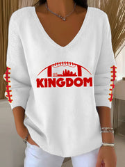 Women's Football Fans Lovers Gameday Casual  V-Neck Ribbed Top