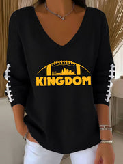 Women's Football Fans Lovers Gameday Casual  V-Neck Ribbed Top