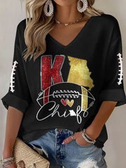 Women's Football Fans Lovers Gameday Casual Long-Sleeve Waffle T-shirt