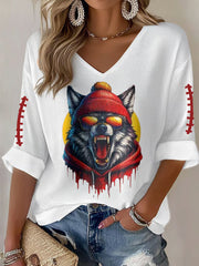 Women's Football Fans Lovers Gameday Casual Long-Sleeve Waffle T-shirt