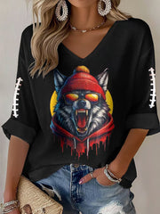 Women's Football Fans Lovers Gameday Casual Long-Sleeve Waffle T-shirt