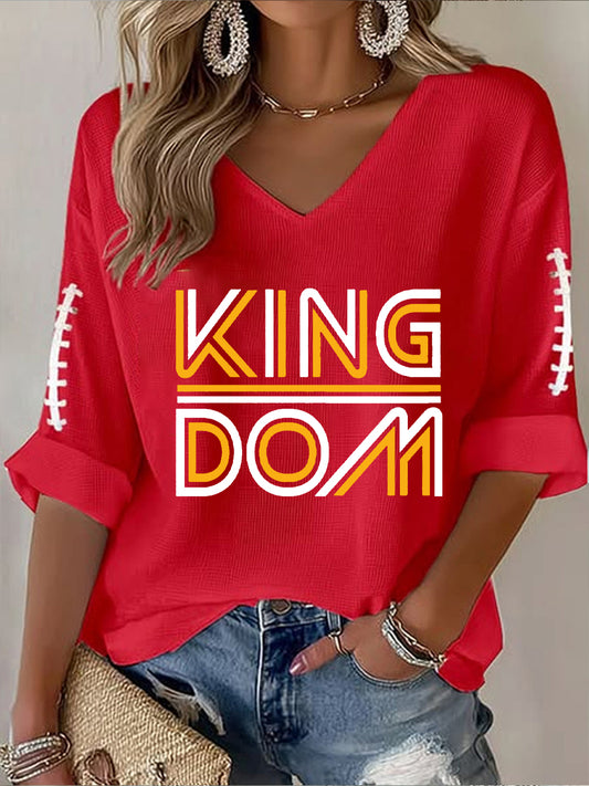 Women's Football Fans Lovers Gameday Casual Long-Sleeve Waffle T-shirt