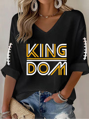 Women's Football Fans Lovers Gameday Casual Long-Sleeve Waffle T-shirt