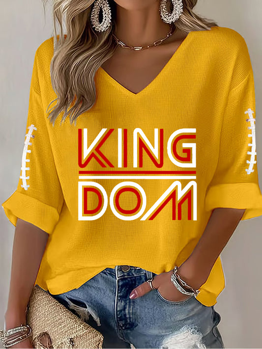 Women's Football Fans Lovers Gameday Casual Long-Sleeve Waffle T-shirt