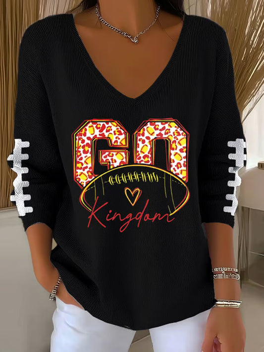 Women's Football Fans Lovers Gameday Casual  V-Neck Ribbed Top
