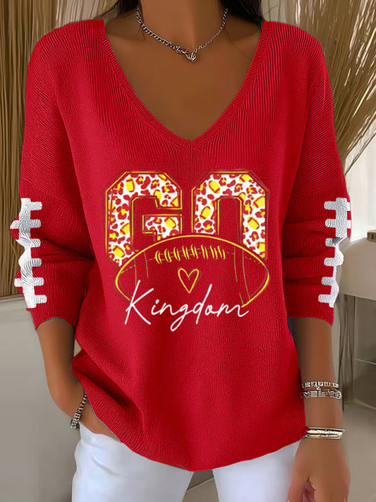 Women's Football Fans Lovers Gameday Casual  V-Neck Ribbed Top